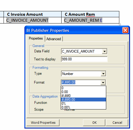 Formatting the number field