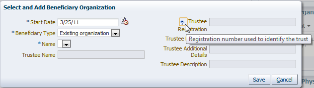 Terminology help displays when icon clicked
