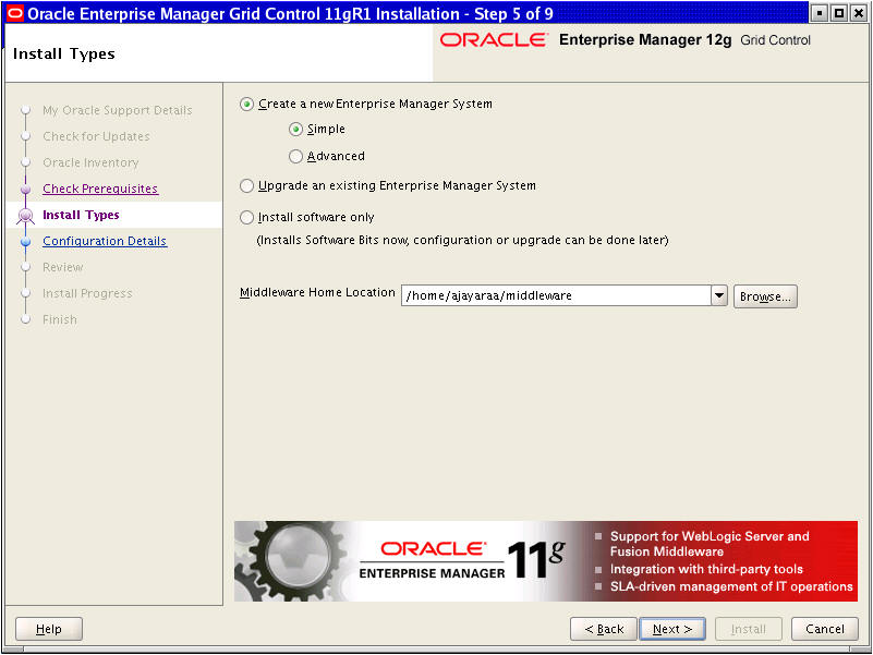 Enterprise Manager Cloud Control Installation Wizard