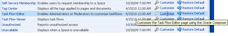 Customize link on a Space system page