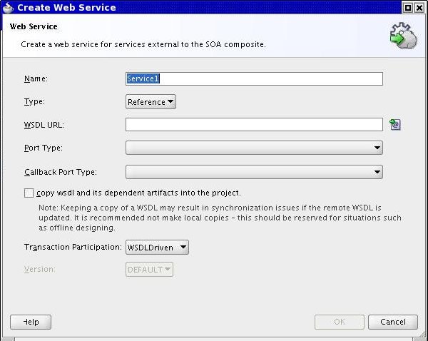 Create Web Service dialog