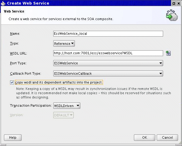 Create web service with ESSWebService WSDL