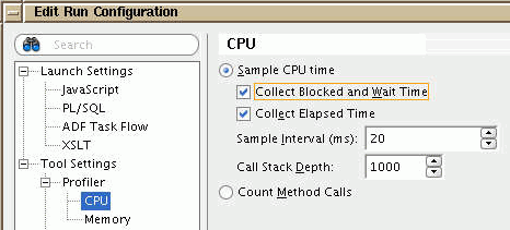 Edit Run Configuration - Profiler: CPU
