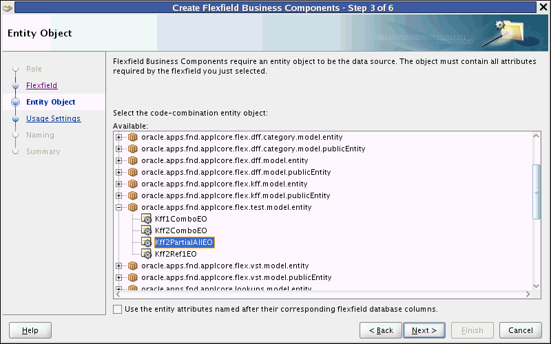 Business Components wizard - Entity Object page