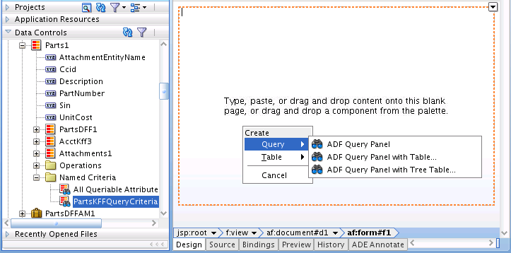 Query Context Menu with ADF Query Panel choice
