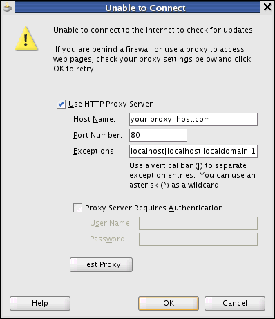Completing the Proxy Setup Dialog