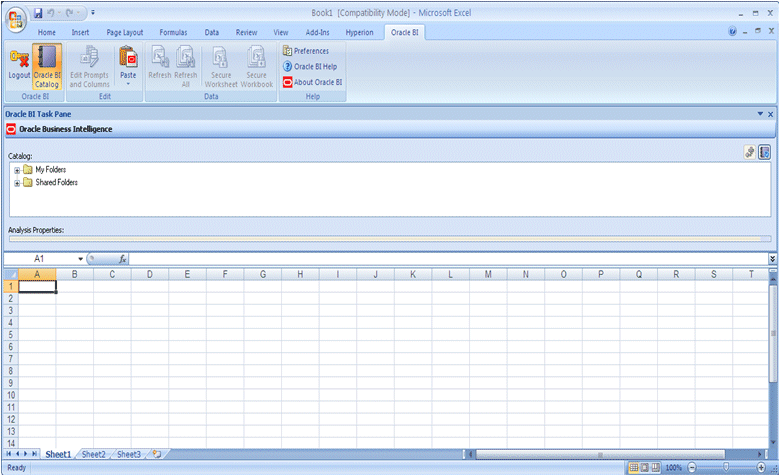 Oracle BI Task Pane in Microsoft Excel