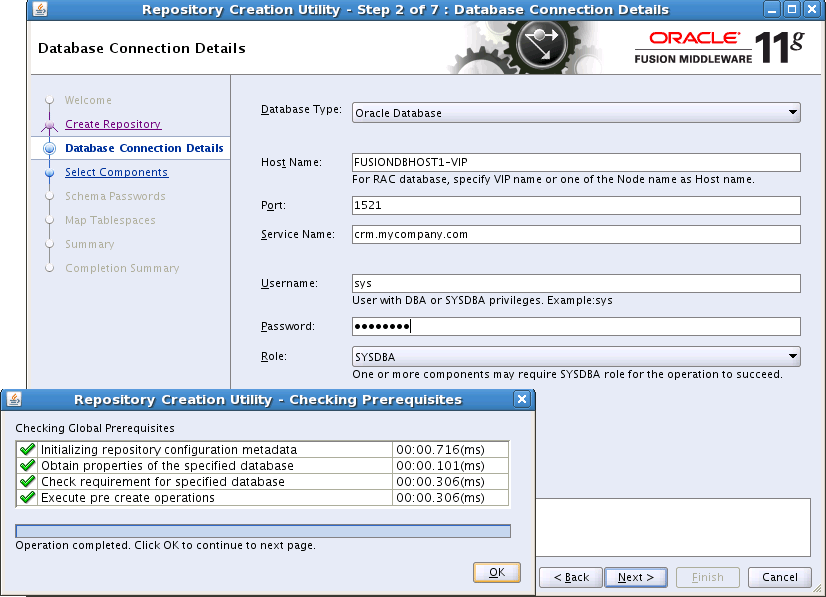 Database Connection Details Screen