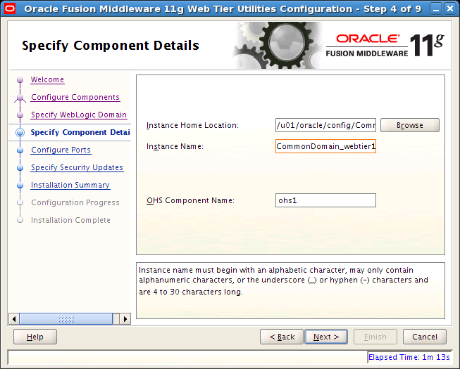 Specify Component Details Window