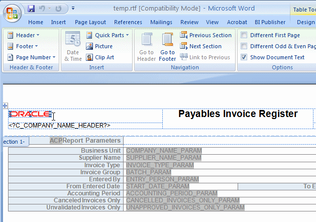 Oracle logo in report