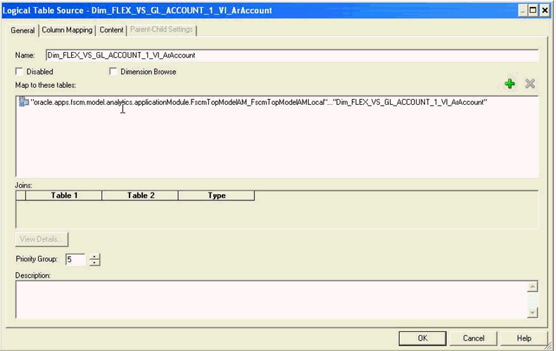 This screen shot shows the setting of the priority group for the new value set based Qualified Segment Logical Dimension LTS.