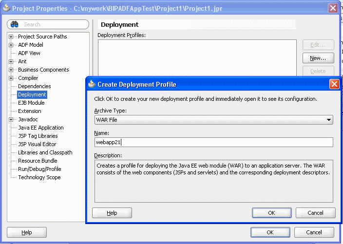 Create deployment dialog