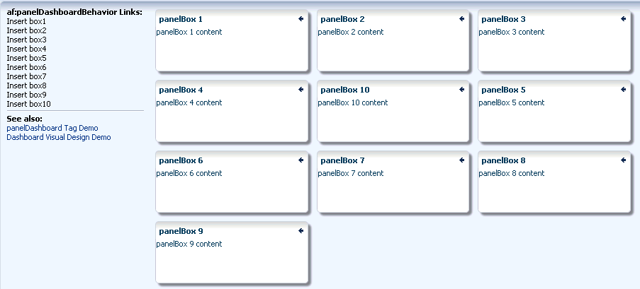 panelDashboardBehavior tag for links