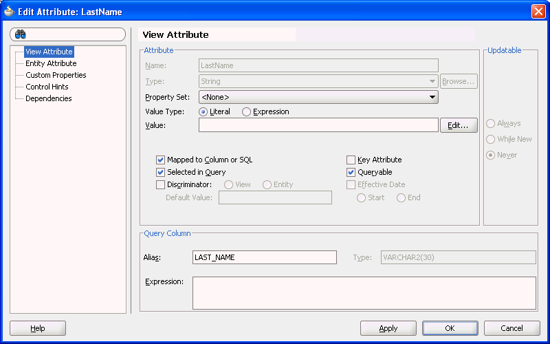 Edit Attribute dialog displays inherited properties