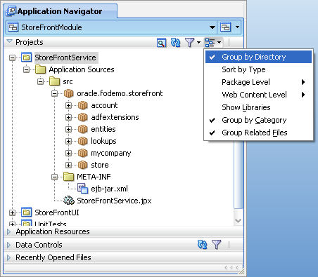 Image of toggling folder sorting in Application Navigator