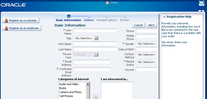 ADF Regions in the Fusion Order Demo Application