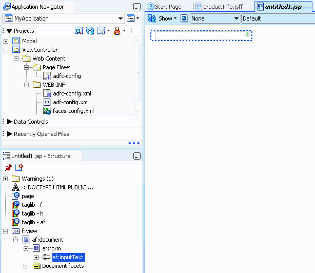 JDeveloper workspace contains a structure window