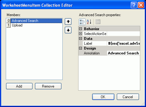 WorksheetMenuItem Collection Editor