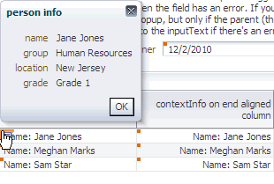 Context info icon and dialog