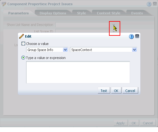 Edit icon next to a parameter value field