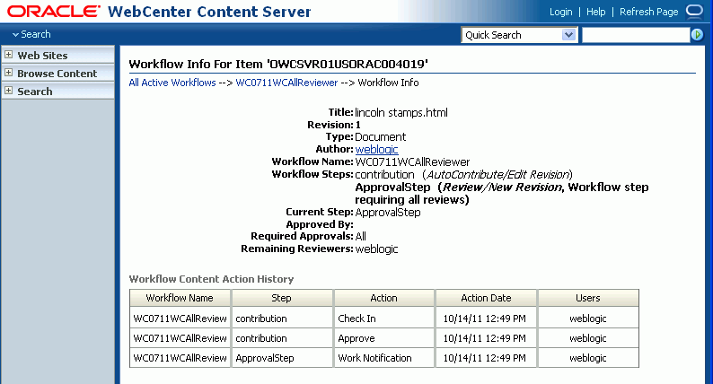 Workflow Information in Content Server