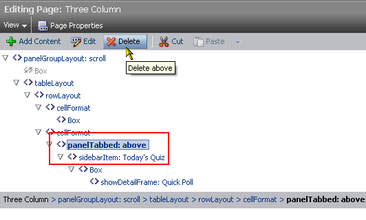 Deleting a panelTabbed element