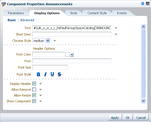 Component display options