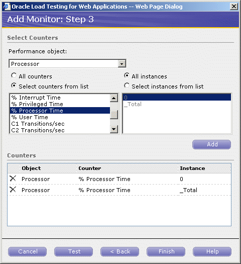 Add Monitors Step 3 with Processors Selected