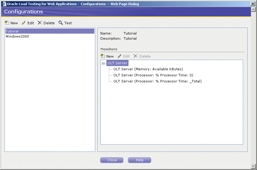 Configurations Dialog Box with Defined Monitors