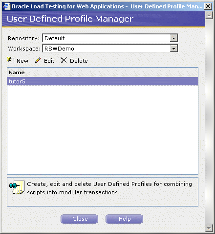 User Defined Profile Manager Dialog Box