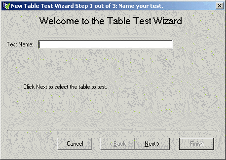 Table Test Wizard Welcome dialog box.