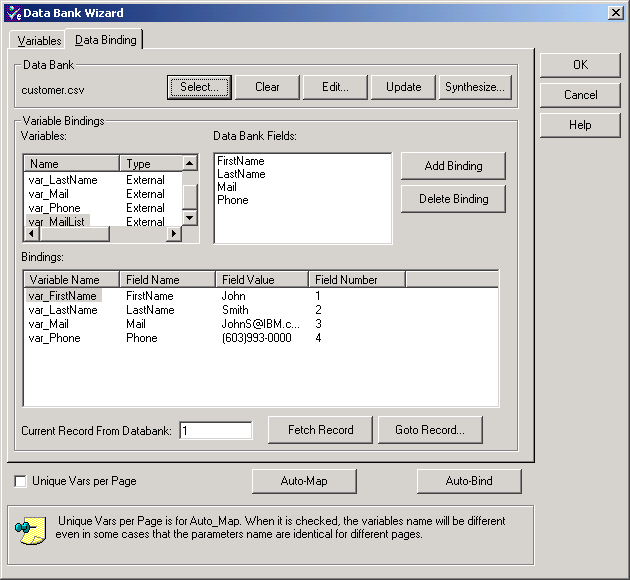 Data Bank Wizard with bound parameters.