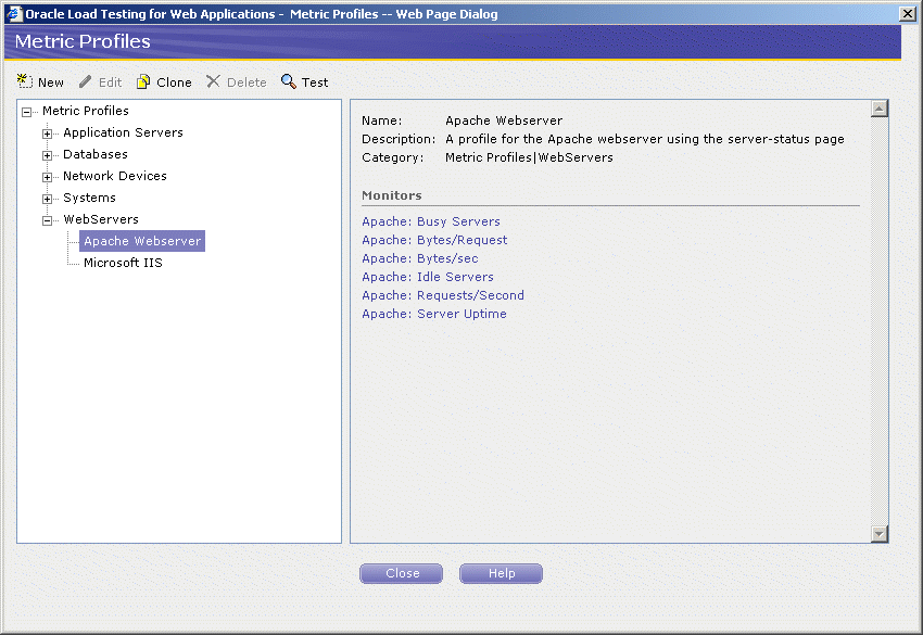 Image of the Metric Profiles window.