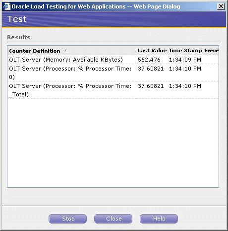 Test Monitors dialog box