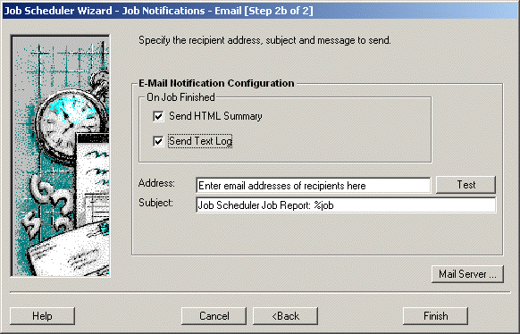 Job Scheduler Wizard Email dialog box