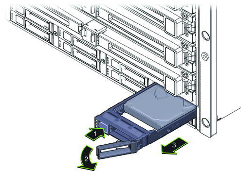 image:ハードドライブの取り外し方法を示す図。