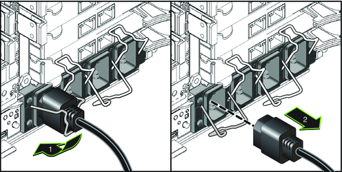 image:AC 電源ケーブルの取り外し方法を示す図。