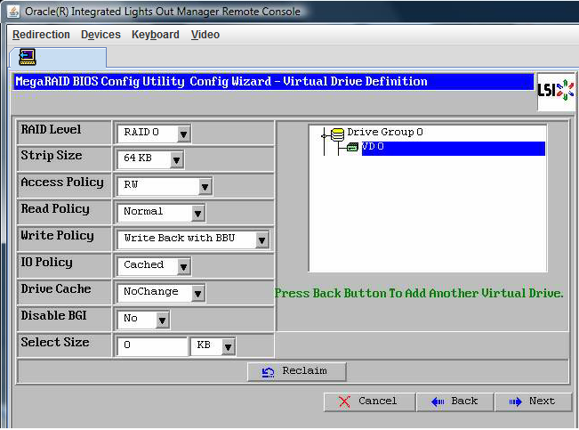 image:「MegaRAID BIOS Config Utility Config Wizard」のスクリーンショット — 「Next」をクリック