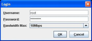 Remote Control Login 대화 상자의 예 image:Remote Control Login 대화 상자의 예