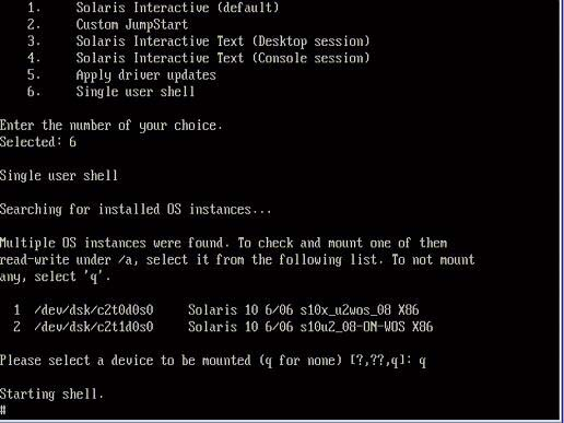 image:Starting Shell 이후의 Solaris 화면 그림