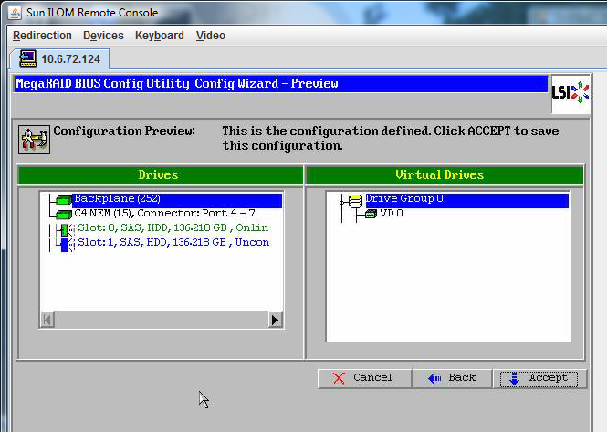 image:MegaRaid BIOS Config Utility Config Wizard의 스크린샷입니다. – Add to SPAN을 클릭합니다.