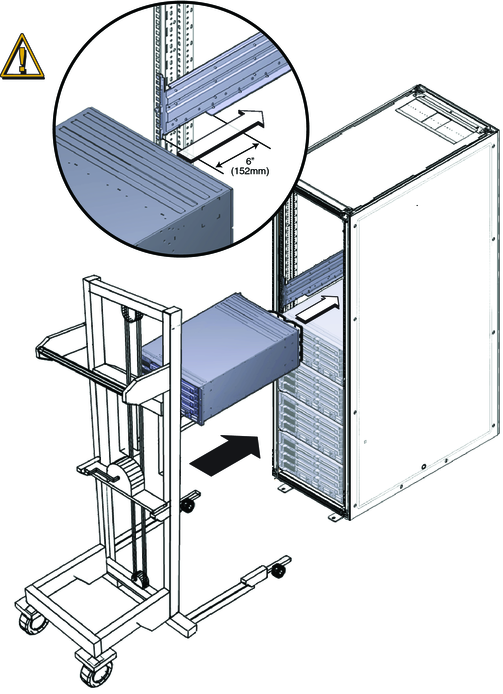 image:Insertion de serveur dans un rack au moyen d'un levier mécanique