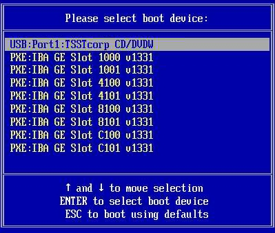 image:Gráfico que muestra el menú de selección Boot Device (dispositivo de inicio).