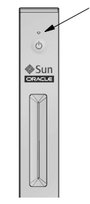 This graphic shows a partial front view of the Sun Ray 3 Client. An arrow points to the Status LED, located near the top of the unit. Below it are the soft-touch On/Off switch and the smart card slot.