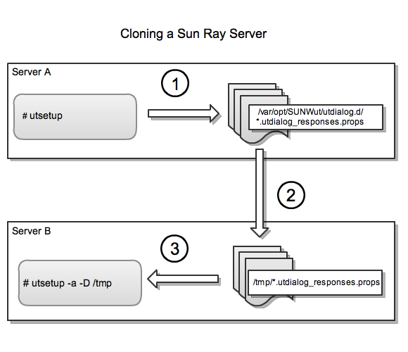 This diagram shows how to clone a Sun Ray server.