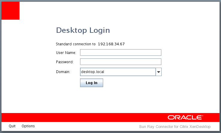 Screenshot showing the Desktop Login dialog box prompting the user to log in to the Citrix XenDesktop server.