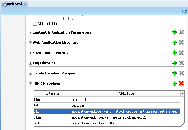 Displays Application page of deployment descriptor.
