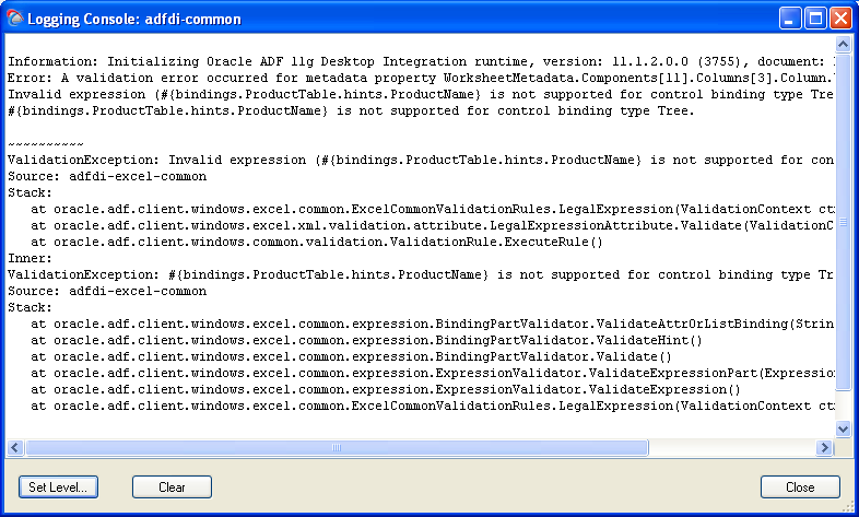 Logging console window