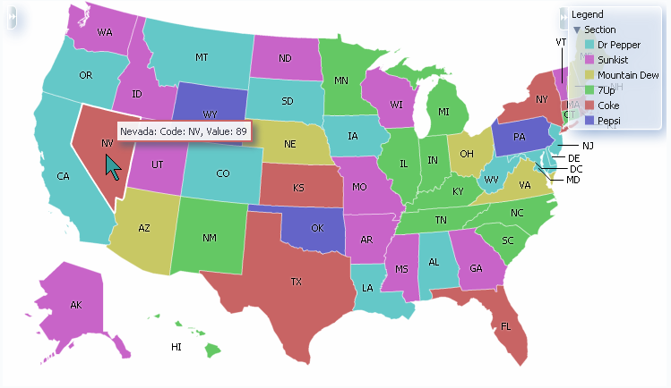 Thematic map displaying product preferences by styled area.