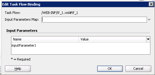 Edit Task Flow Binding Dialog for an ADF Region